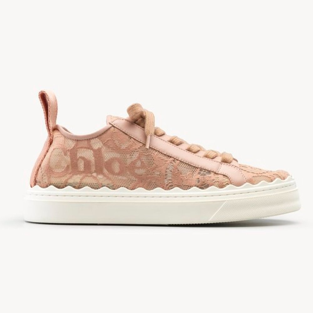Chloé Rose Lauren Lace Low-Top Sneakers Sz 40